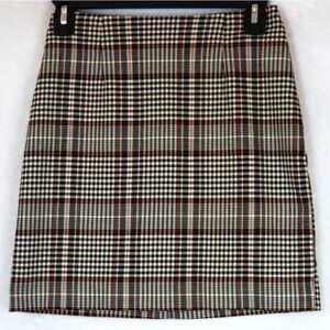 H&M Black White Red Hounds tooth Plaid Pencil Mini Skirt 0 Academia School